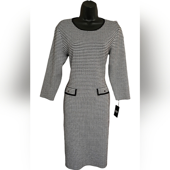 ❤️DKNY Contrast Trim Houndstooth Print Knit Dress☆ - Picture 3 of 6